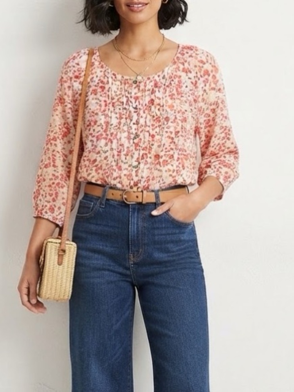 🥳🤩3 FOR $30❤️🤩🥳🤩 Sonoma Pink Floral Pintuck Button Blouse